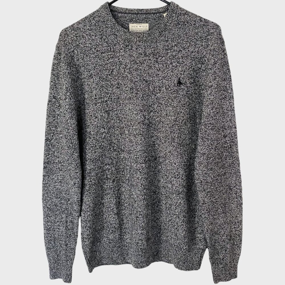 Jack Wills Merino Wool Crewneck Sweater Men's Medium Gray Marled Knit Pullover